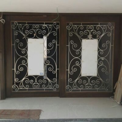 Stainless steel grill with wooden frame